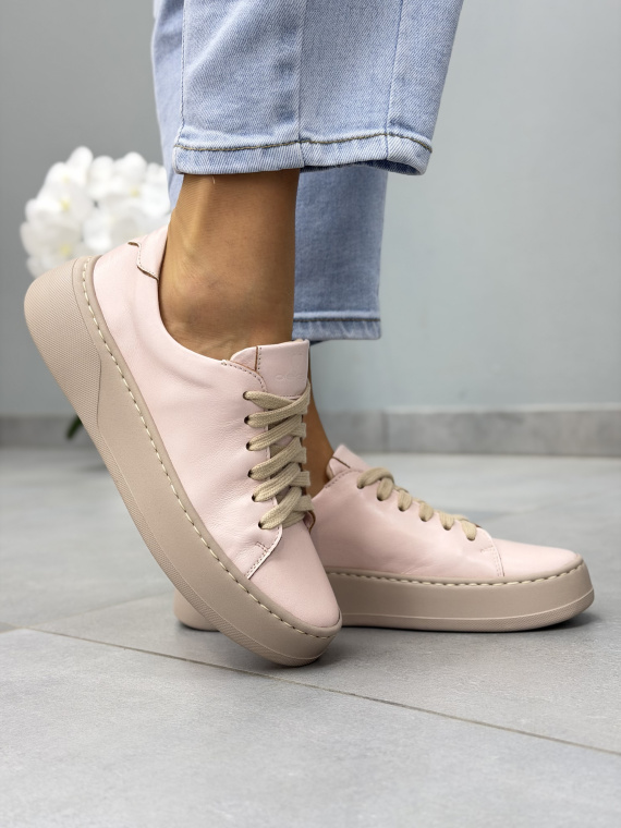 Różowe sneakersy damskie ze skóry naturalnej OLEKSY casual