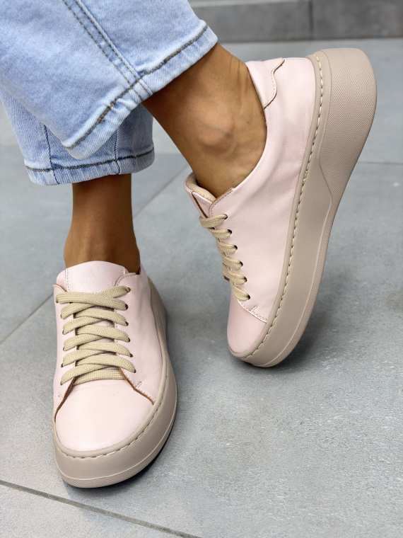 Różowe sneakersy damskie ze skóry naturalnej OLEKSY casual