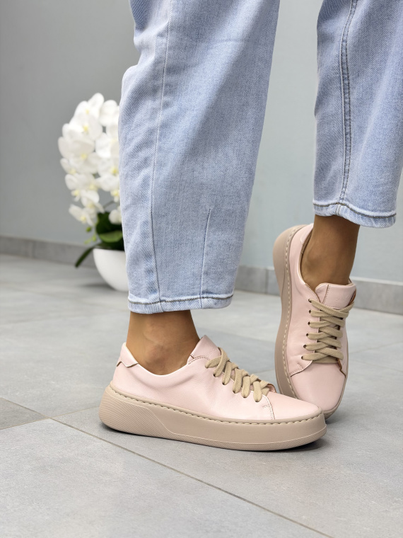 Różowe sneakersy damskie ze skóry naturalnej OLEKSY casual
