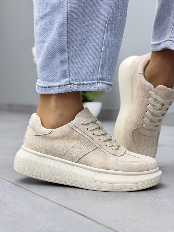 Beżowe sneakersy damskie z naturalnej skóry casual