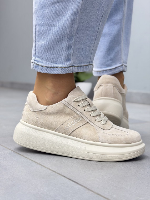 Beżowe sneakersy damskie z naturalnej skóry casual