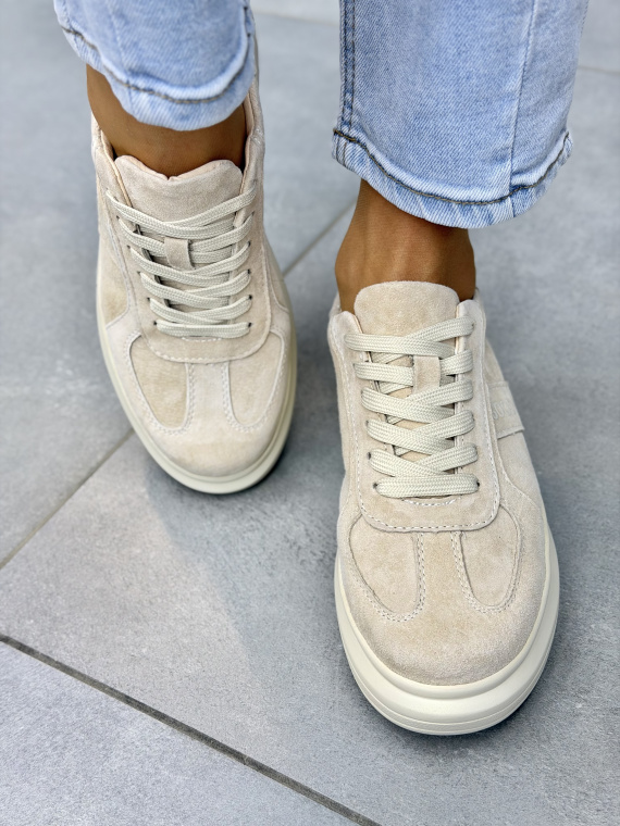 Beżowe sneakersy damskie z naturalnej skóry casual