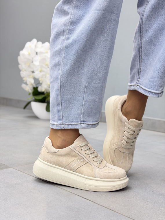 Beżowe sneakersy damskie z naturalnej skóry casual