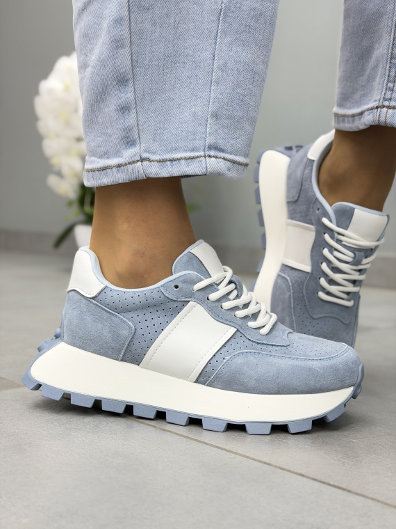 Niebieskie sneakersy damskie skórzane casual