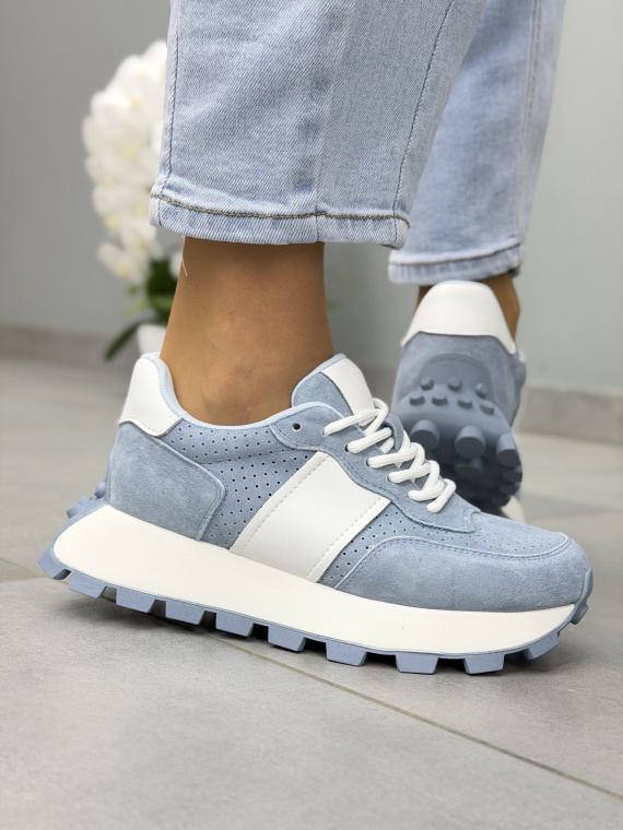 Niebieskie sneakersy damskie skórzane casual