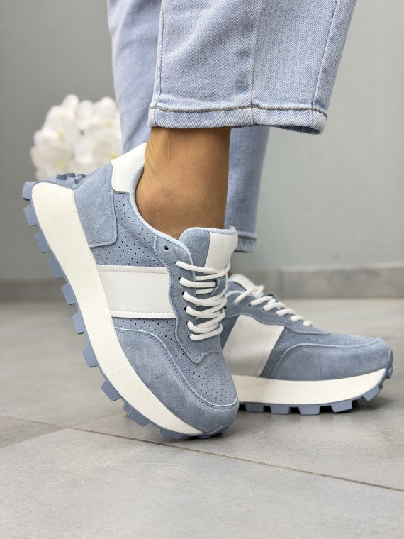 Niebieskie sneakersy damskie skórzane casual