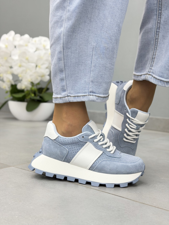 Niebieskie sneakersy damskie skórzane casual