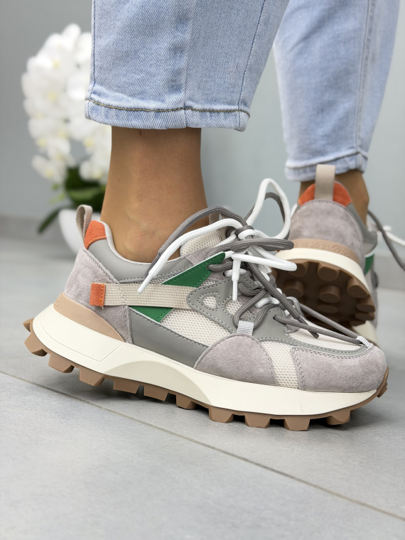 Szare sneakersy damskie skórzane casual