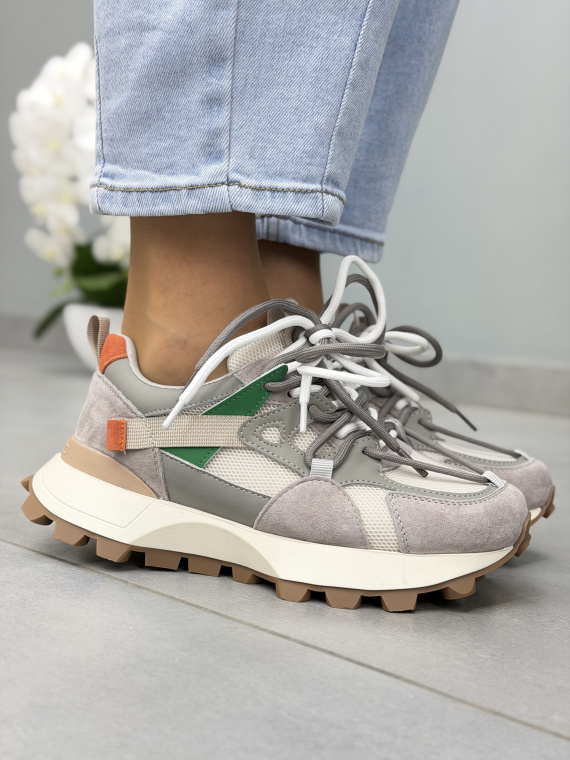 Szare sneakersy damskie skórzane casual