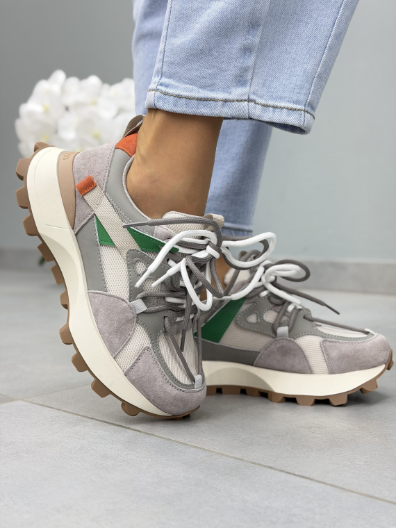 Szare sneakersy damskie skórzane casual