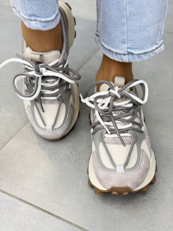 Szare sneakersy damskie skórzane casual