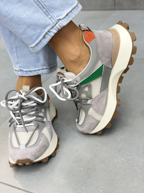 Szare sneakersy damskie skórzane casual