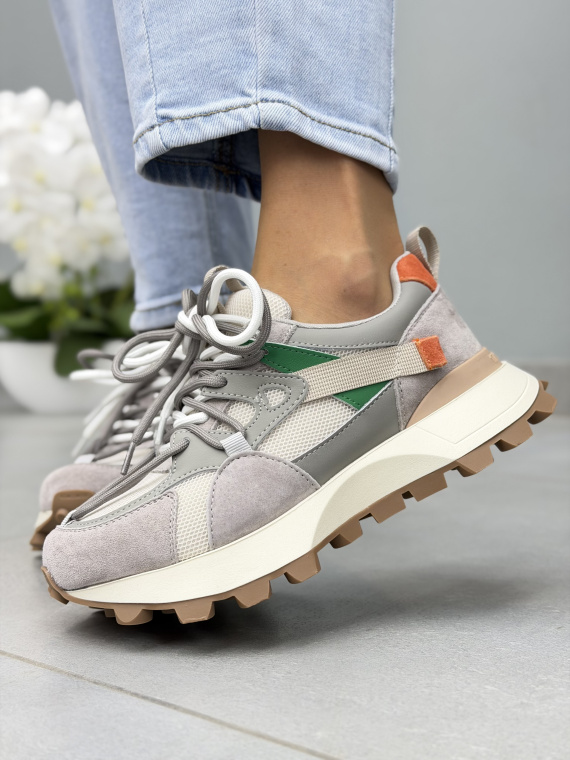 Szare sneakersy damskie skórzane casual