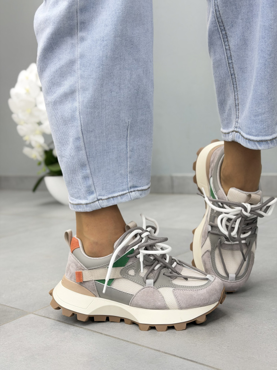 Szare sneakersy damskie skórzane casual