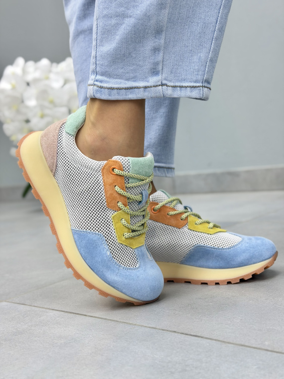 Wielokolorowe sneakersy damskie skórzane casual