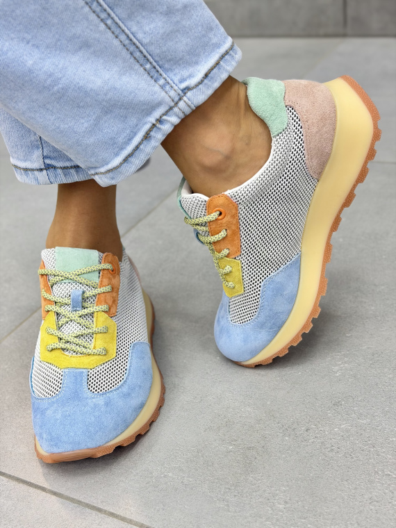 Wielokolorowe sneakersy damskie skórzane casual