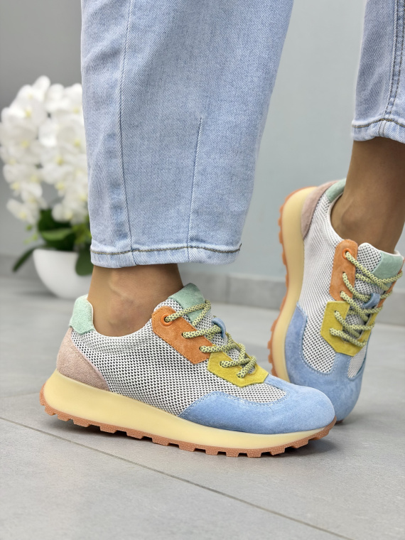 Wielokolorowe sneakersy damskie skórzane casual