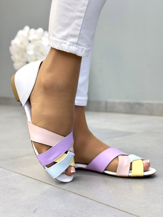 Pastelowe sandały skórzane damskie OLEKSY casual