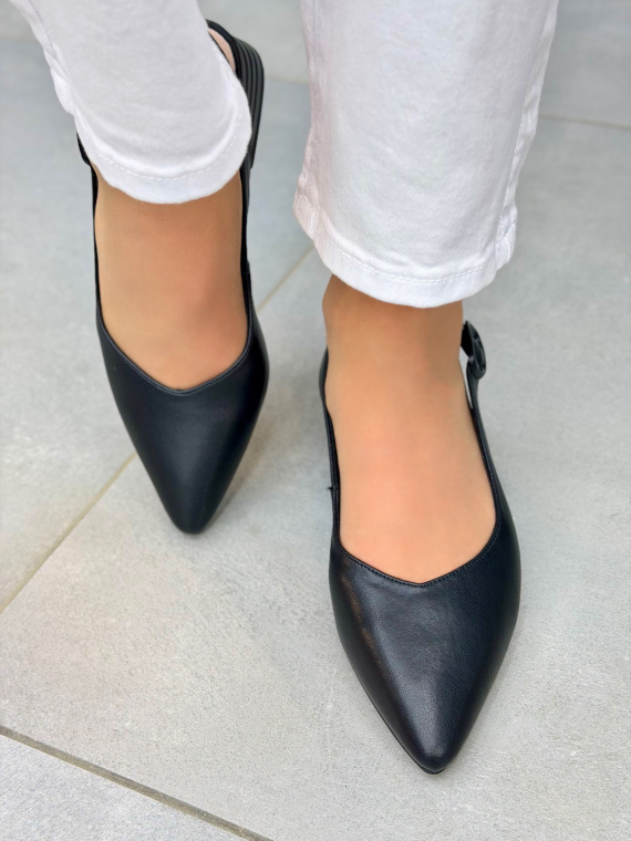 Czarne sandały damskie slingback ze skóry naturalnej eleganckie