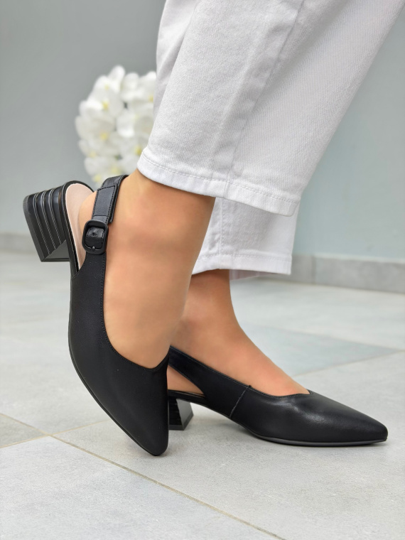 Czarne sandały damskie slingback ze skóry naturalnej eleganckie