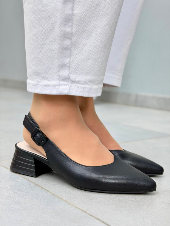 Czarne sandały damskie slingback ze skóry naturalnej eleganckie