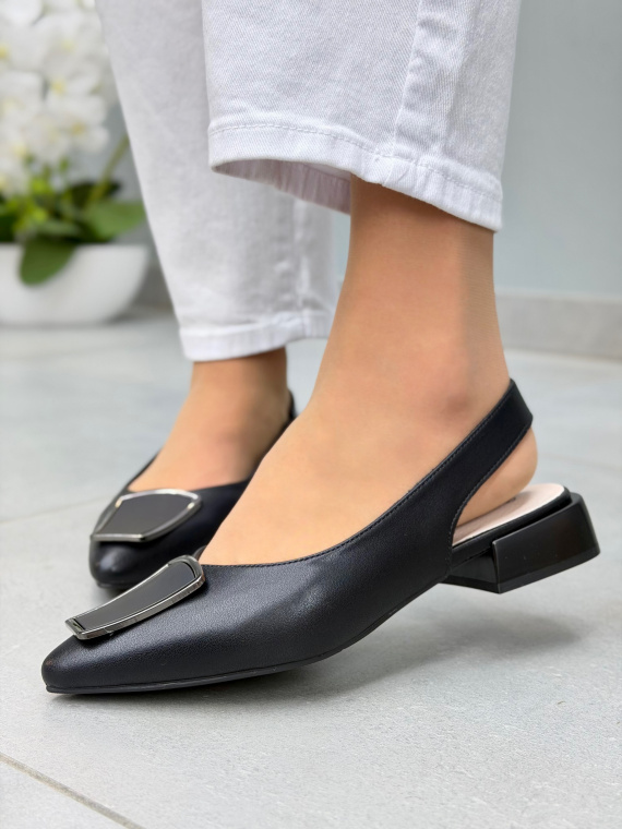 Czarne sandały damskie slingback ze skóry naturalnej eleganckie