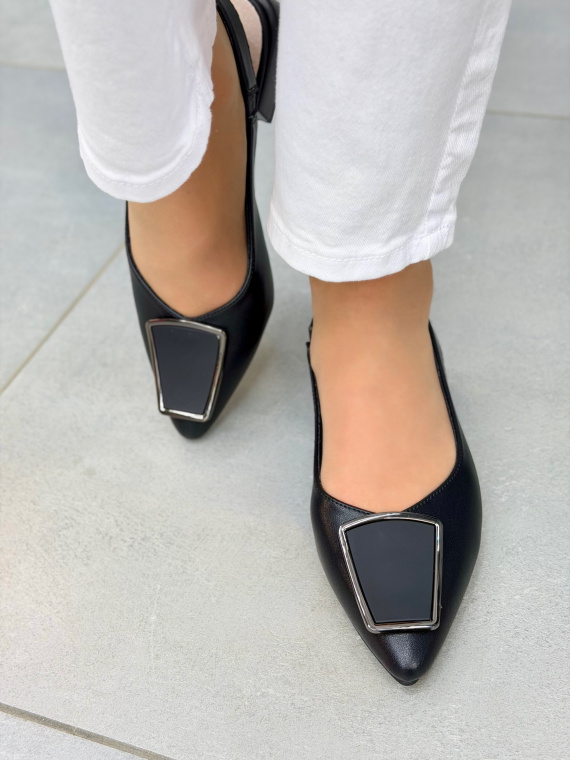 Czarne sandały damskie slingback ze skóry naturalnej eleganckie