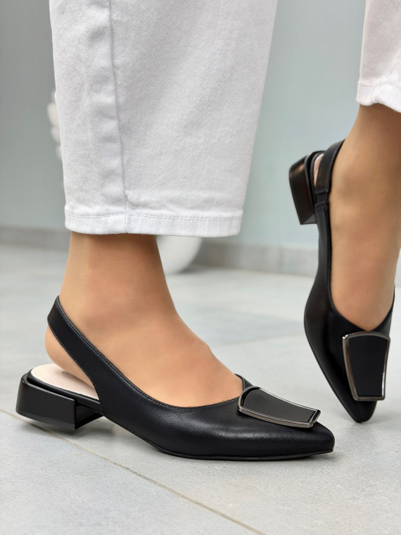 Czarne sandały damskie slingback ze skóry naturalnej eleganckie