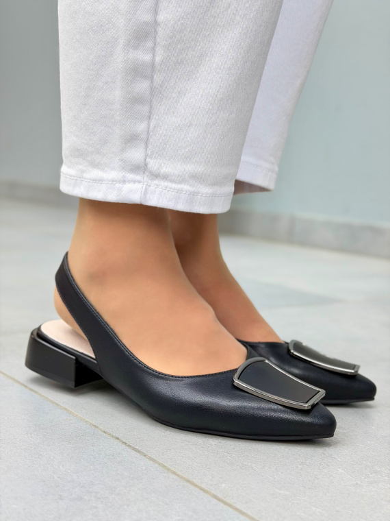 Czarne sandały damskie slingback ze skóry naturalnej eleganckie