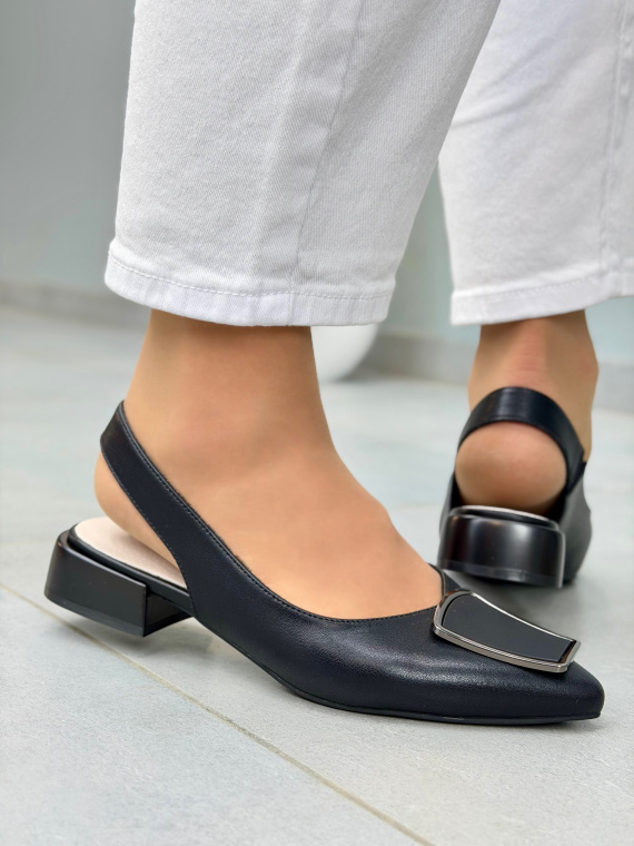 Czarne sandały damskie slingback ze skóry naturalnej eleganckie