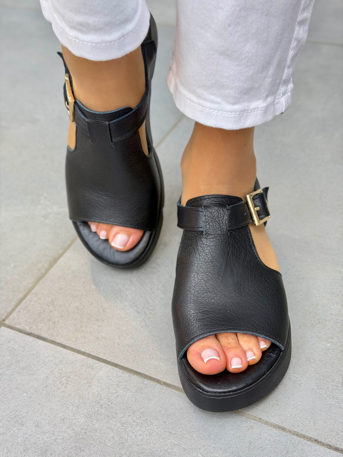 Czarne sandały damskie skórzane OLEKSY casual