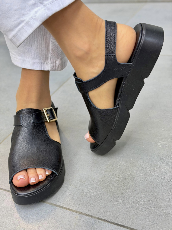 Czarne sandały damskie skórzane OLEKSY casual