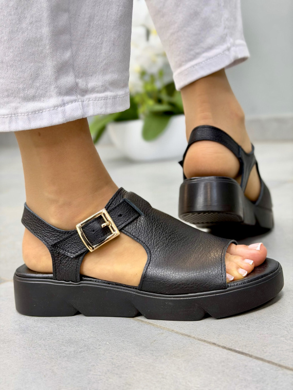 Czarne sandały damskie skórzane OLEKSY casual