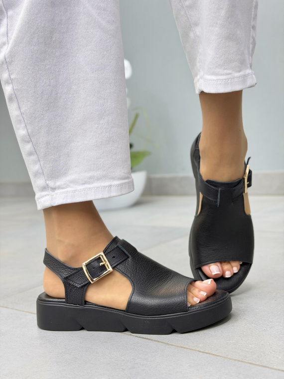 Czarne sandały damskie skórzane OLEKSY casual