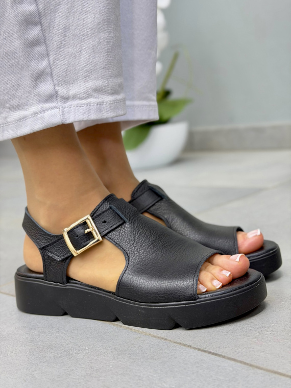 Czarne sandały damskie skórzane OLEKSY casual