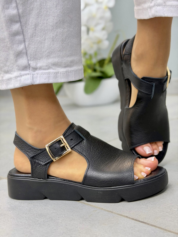 Czarne sandały damskie skórzane OLEKSY casual