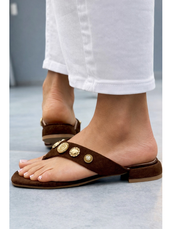 Brązowe klapki japonki ze skóry naturalnej OLEKSY casual